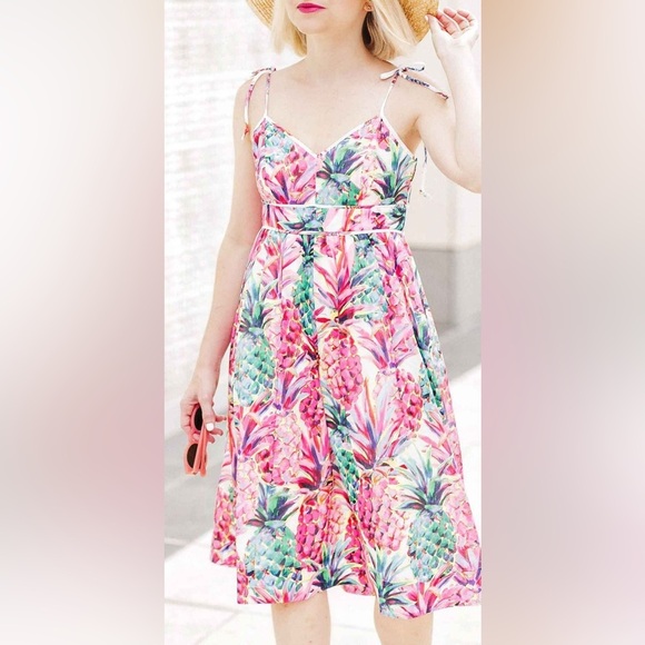 J. Crew Pineapple Tropical Resort Summer Dress Bloggers Favorite Size 14 Large - Picture 10 of 11